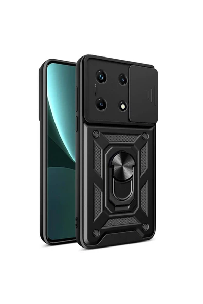 CEPCASE    İnfinix Note 30 Pro Kılıf Standlı Magnet Mıknatıslı Yüzük Sürgülü Kamera Armored Zırhlı Kapak