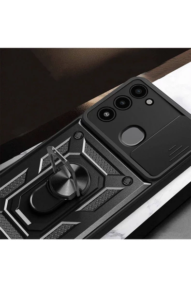 CEPCASE    Tecno Spark 8C Kılıf Standlı Magnet Mıknatıslı Yüzük Sürgülü Kamera Armored Zırhlı Kapak - Resim 6