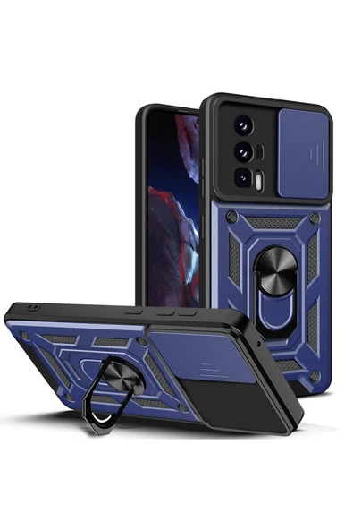 CEPCASE    Xiaomi Poco F5 Pro Kılıf Standlı Magnet Mıknatıslı Yüzük Sürgülü Kamera Armored Zırhlı Kapak ürün görseli