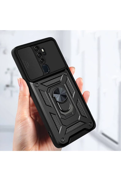 CEPCASE    Oppo A9 2020 Kılıf Standlı Magnet Mıknatıslı Yüzük Sürgülü Kamera Armored Zırhlı Kapak - Resim 7