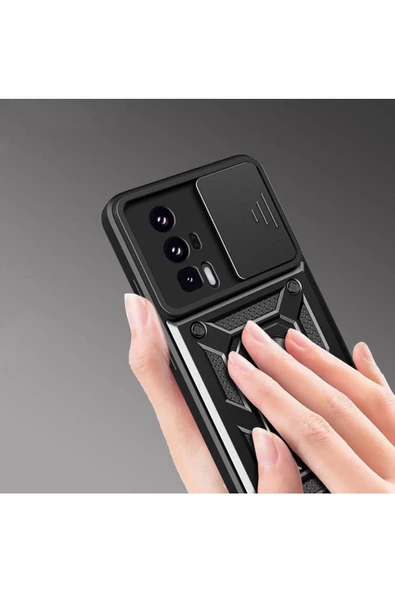CEPCASE    Xiaomi Poco F5 Pro Kılıf Standlı Magnet Mıknatıslı Yüzük Sürgülü Kamera Armored Zırhlı Kapak - Resim 5