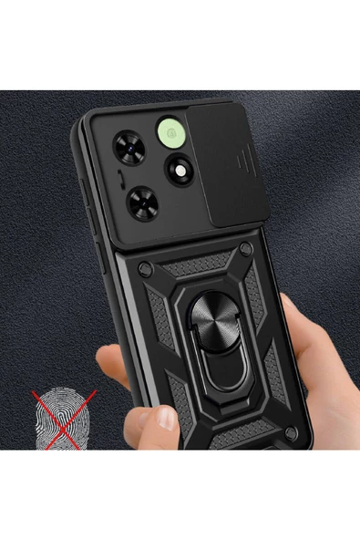 CEPCASE    Tecno Spark Go 2024 Kılıf Standlı Magnet Mıknatıslı Yüzük Sürgülü Kamera Armored Zırhlı Kapak - Resim 6