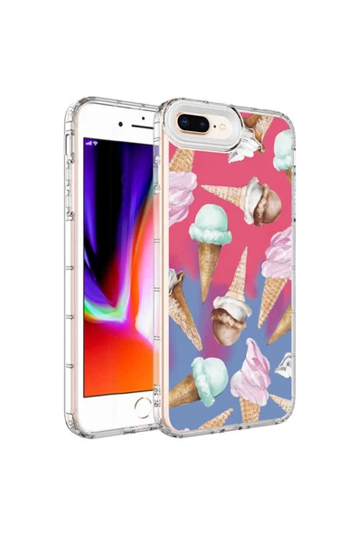 CEPCASE    Apple  iPhone 8 Plus  Uyumlu  Kamera Korumalı Colourful Desenli Hard Silikon Summer Style Kapak