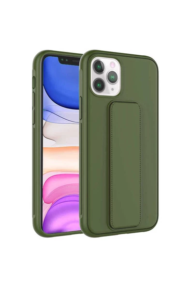 CEPCASE    Apple iPhone 11 Pro Max Kılıf Standlı Kamera Çıkıntılı Gövdeyi Tam Saran Deri Dokulu Tam Uyumlu