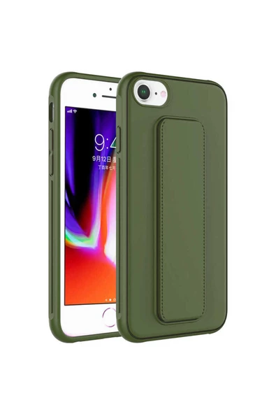 CEPCASE    Apple iPhone SE 2020 Kılıf Standlı Kamera Çıkıntılı Gövdeyi Tam Saran Deri Dokulu Tam Uyumlu
