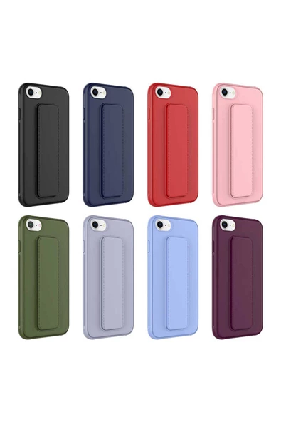 CEPCASE    Apple  iPhone SE 2022 Kılıf Standlı Kamera Çıkıntılı Gövdeyi Tam Saran Deri Dokulu Tam Uyumlu - 4