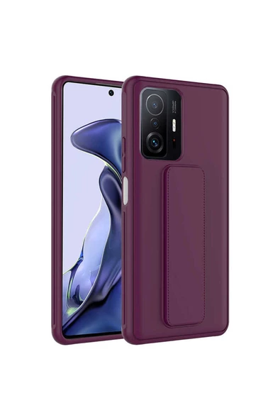 CEPCASE    Xiaomi Mi 11T Pro 5G Kılıf Standlı Kamera Çıkıntılı Gövdeyi Tam Saran Deri Dokulu Tam Uyumlu