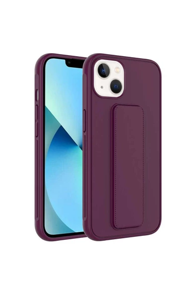 CEPCASE    Apple  iPhone 14 Kılıf Standlı Kamera Çıkıntılı Gövdeyi Tam Saran Deri Dokulu Tam Uyumlu
