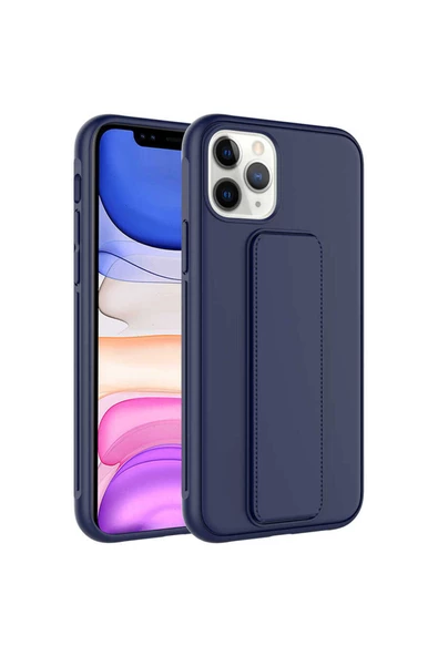 CEPCASE    Apple iPhone 11 Pro Max Kılıf Standlı Kamera Çıkıntılı Gövdeyi Tam Saran Deri Dokulu Tam Uyumlu