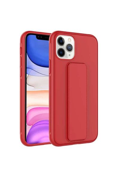 CEPCASE    Apple iPhone 11 Pro Max Kılıf Standlı Kamera Çıkıntılı Gövdeyi Tam Saran Deri Dokulu Tam Uyumlu