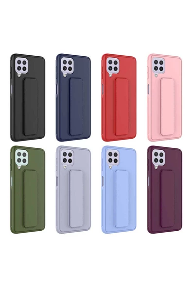 CEPCASE    Samsung Galaxy M22 Kılıf Standlı Kamera Çıkıntılı Gövdeyi Tam Saran Deri Dokulu Tam Uyumlu - Resim 4