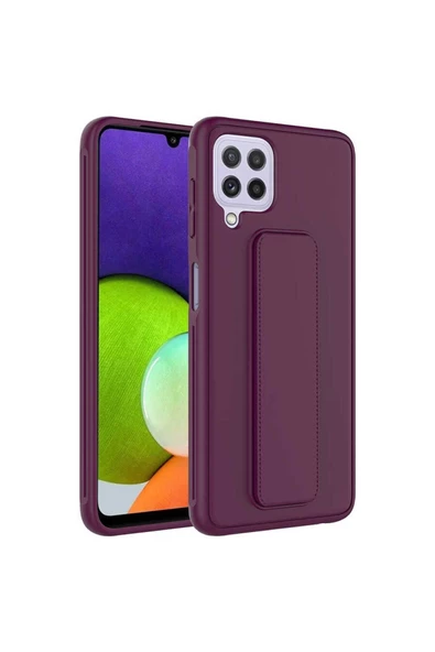 CEPCASE    Samsung Galaxy M22 Kılıf Standlı Kamera Çıkıntılı Gövdeyi Tam Saran Deri Dokulu Tam Uyumlu - Resim 2