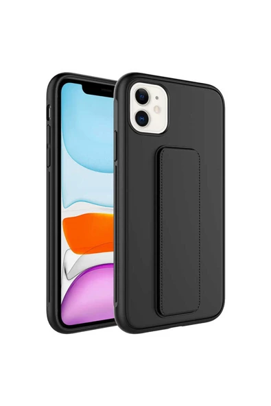 CEPCASE    Apple iPhone 11 Kılıf Standlı Kamera Çıkıntılı Gövdeyi Tam Saran Deri Dokulu Tam Uyumlu