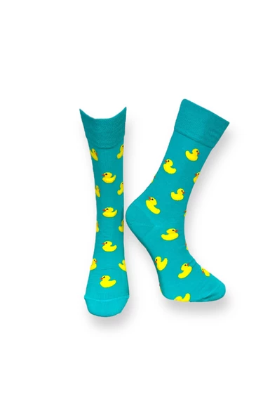 Me-vo 2'li Sevimli Civ civ Ve Ördek Desenli Unisex Esnek Nem Alabilen Pamuklu Çok Renkli Soket Çoraplar - Resim 5