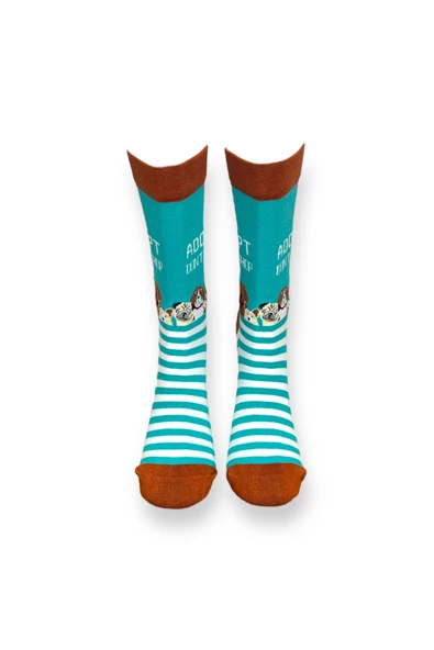 Me-vo 2'li Köpek Desenli Unisex Esnek Nem Alabilen Pamuklu Çok Renkli Soket Çoraplar - Resim 7