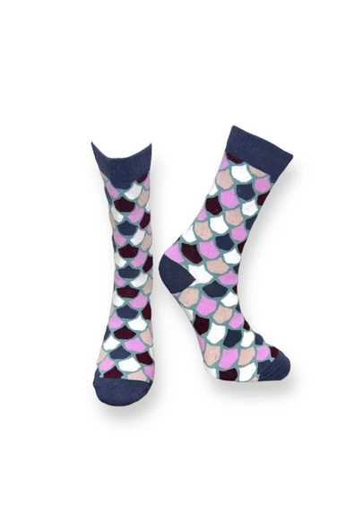 Me-vo 3'lü Mavi Renkli Unisex Esnek Nem Alabilen Pamuklu Balık Desenli Soket Çoraplar - Resim 2