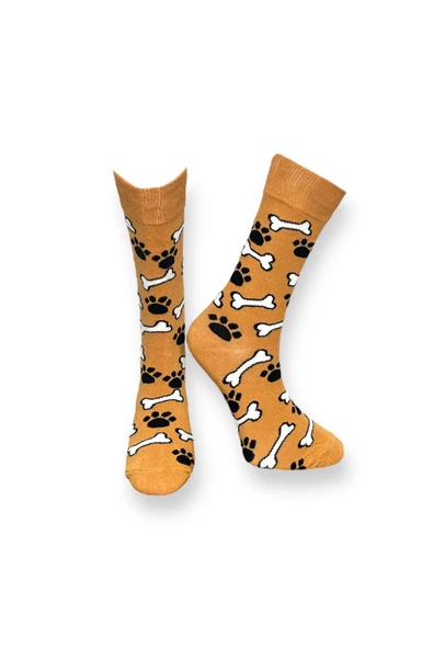 Me-vo 3'lü Çok Renkli Unisex Esnek Nem Alabilen Pamuklu Köpek ve Pati Desenli Soket Çoraplar - Resim 4