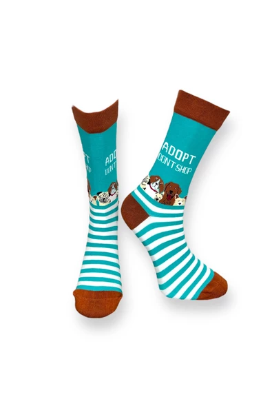 Me-vo 2'li Köpek Desenli Unisex Esnek Nem Alabilen Pamuklu Çok Renkli Soket Çoraplar - Resim 5