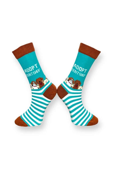 Me-vo 2'li Köpek Desenli Unisex Esnek Nem Alabilen Pamuklu Çok Renkli Soket Çoraplar - Resim 6