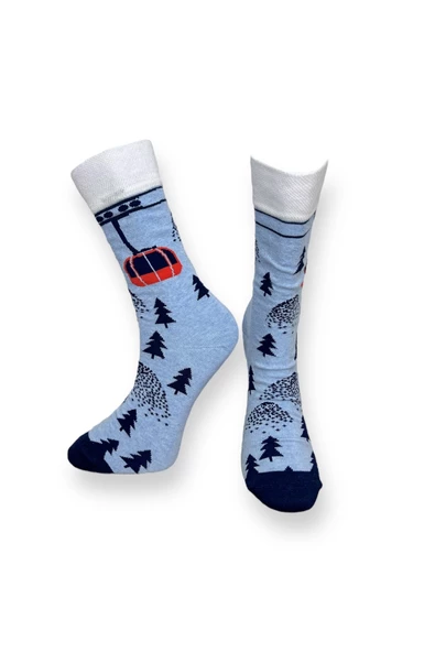 Me-vo 2'li Açık Mavi Renkli Unisex Esnek Nem Alabilen Pamuklu Eğlenceli Aktivite Temalı Soket Çoraplar - Resim 5