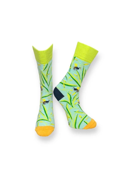 Me-vo 2'li Yeşil Renkli Yeşillik Desenli Unisex Esnek Nem Alabilen Pamuklu Soket Çoraplar - Resim 5