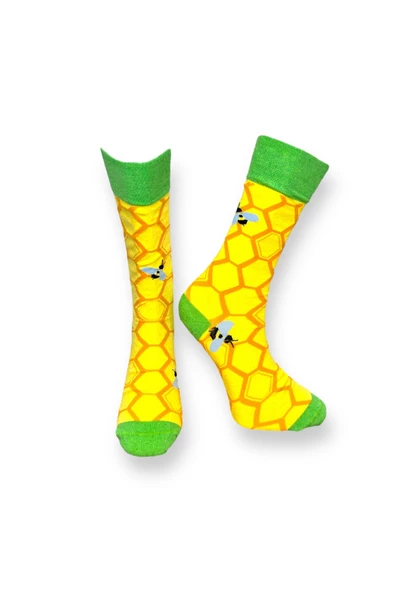 Me-vo 2'li Çok Renkli Unisex Esnek Nem Alabilen Pamuklu Uğur Böceği Ve Arı Desenli Soket Çoraplar - Resim 5