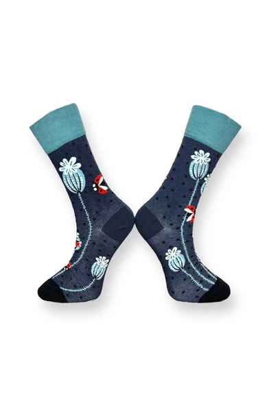 Me-vo 3'lü Uğur Böceği Desenli Unisex Esnek Nem Alabilen Pamuklu Çok Renkli Soket Çoraplar - Resim 5