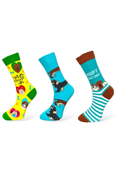 Me-vo 3'lü Çok Renkli Unisex Esnek Nem Alabilen Pamuklu Sevimli Hayvan Desenli Soket Çoraplar ürün görseli