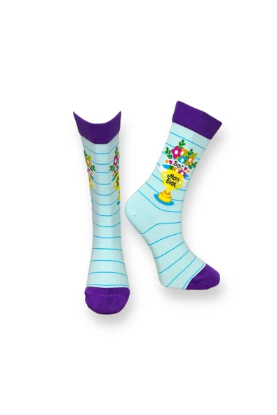 Me-vo 2'li Renkli Unisex Esnek Nem Alabilen Pamuklu Kupa Desenli Soket Çoraplar - Resim 2