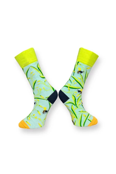 Me-vo 2'li Yeşil Renkli Yeşillik Desenli Unisex Esnek Nem Alabilen Pamuklu Soket Çoraplar - Resim 6
