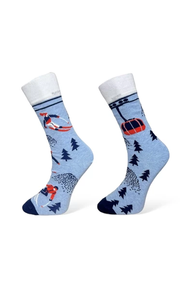 Me-vo 2'li Açık Mavi Renkli Unisex Esnek Nem Alabilen Pamuklu Eğlenceli Aktivite Temalı Soket Çoraplar ürün görseli