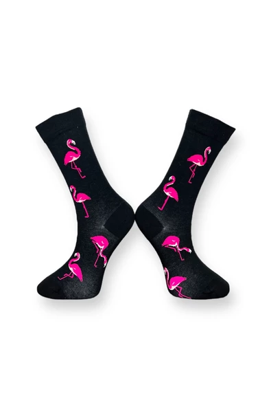 Me-vo 3'lü Çok Renkli Unisex Esnek Nem Alabilen Pamuklu Flamingo Desenli Soket Çoraplar - Resim 7