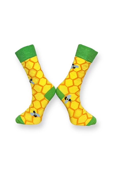 Me-vo 2'li Çok Renkli Unisex Esnek Nem Alabilen Pamuklu Uğur Böceği Ve Arı Desenli Soket Çoraplar - Resim 6