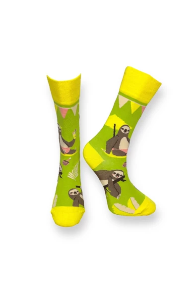 Me-vo 2'li Sarı Renkli Unisex Esnek Nem Alabilen Pamuklu Hayvan Desenlı Soket Çoraplar - Resim 5