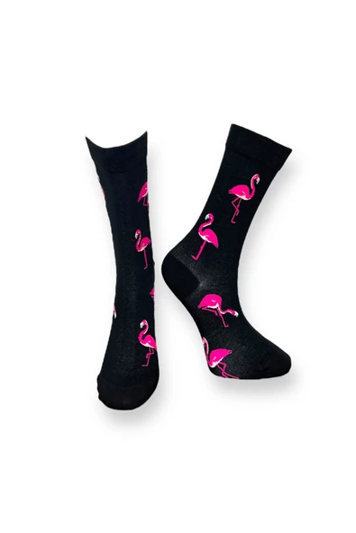 Me-vo 3'lü Çok Renkli Unisex Esnek Nem Alabilen Pamuklu Flamingo Desenli Soket Çoraplar - Resim 6