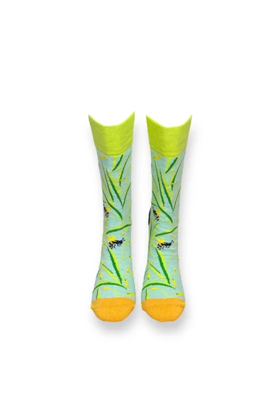 Me-vo 2'li Yeşil Renkli Yeşillik Desenli Unisex Esnek Nem Alabilen Pamuklu Soket Çoraplar - Resim 7