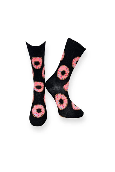 Me-vo Tekli Siyah Renkli Unisex Esnek Nem Alabilen Pamuklu Donut Desenli Soket Çorap