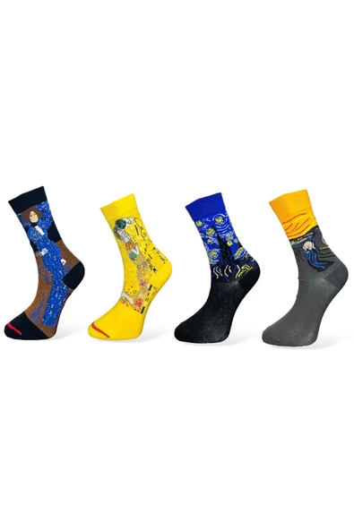Me-vo 4'lü Çok Renkli Unisex Esnek Nem Alabilen Pamuklu Sanatsal Soket Çoraplar ürün görseli