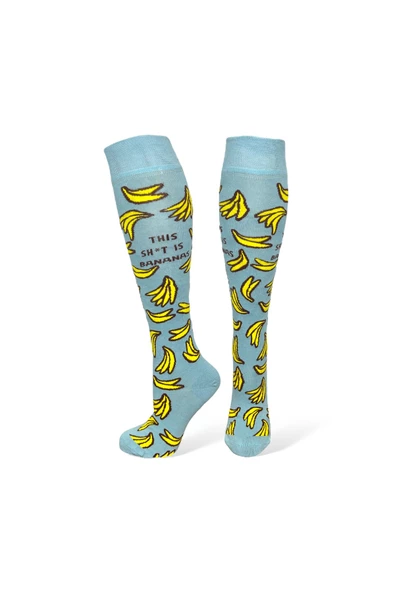 Me-vo Tekli Açık Mavi Renkli Uzun Unisex Esnek Nem Alabilen Pamuklu Muz Desenli Dizüstü Çorap - Resim 2