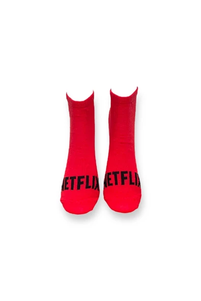 Me-vo 2'li Siyah-Kırmızı Renkli Unisex Esnek Nem Alabilen Pamuklu Yazı İşlemeli Patik Çoraplar - Resim 4