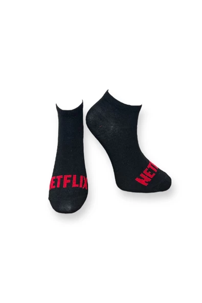 Me-vo 2'li Siyah-Kırmızı Renkli Unisex Esnek Nem Alabilen Pamuklu Yazı İşlemeli Patik Çoraplar - Resim 5
