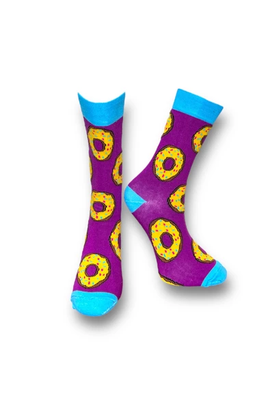 Me-vo 2'li Renkli Unisex Esnek Nem Alabilen Pamuklu Donut Desenli Soket Çoraplar - Resim 2