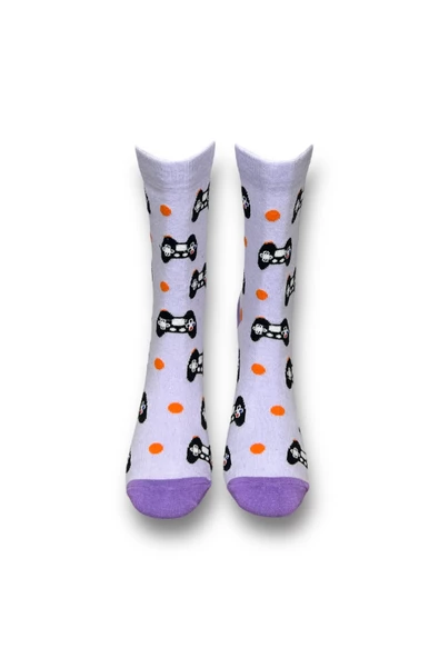 Me-vo 2'li Karışık Renkli Unisex Esnek Nem Alabilen Pamuklu Oyun Temalı Soket Çoraplar - Resim 4