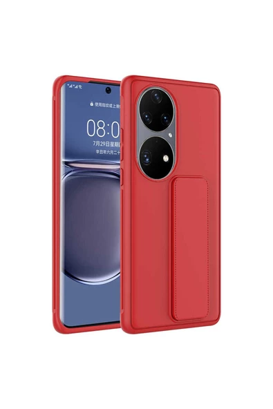 CEPCASE    Huawei P50 Pro Kılıf Standlı Kamera Çıkıntılı Gövdeyi Tam Saran Deri Dokulu Tam Uyumlu