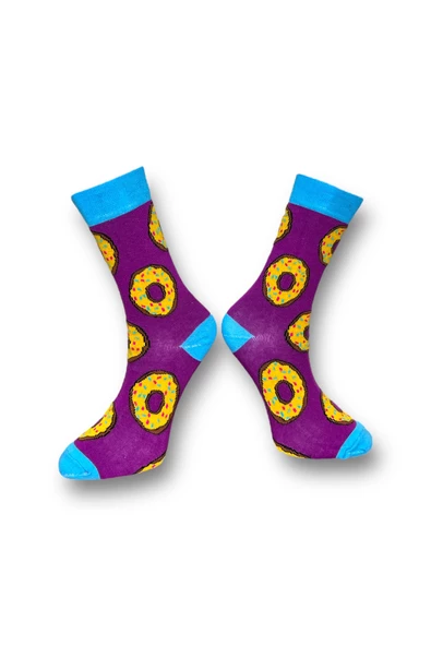 Me-vo 2'li Renkli Unisex Esnek Nem Alabilen Pamuklu Donut Desenli Soket Çoraplar - Resim 3