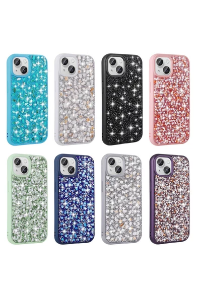 CEPCASE    Uyumlu e iPhone 15 Plus Kılıf Diamond Taşlı Parlak Tasarım Kamera Çıkıntılı Lüx Kapak - Resim 2