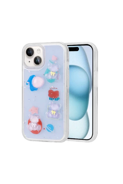 CEPCASE    Apple  iPhone 13 Kılıf Kabartmalı Figürlü Parlak Minnoş Antişok Koruma Kapak