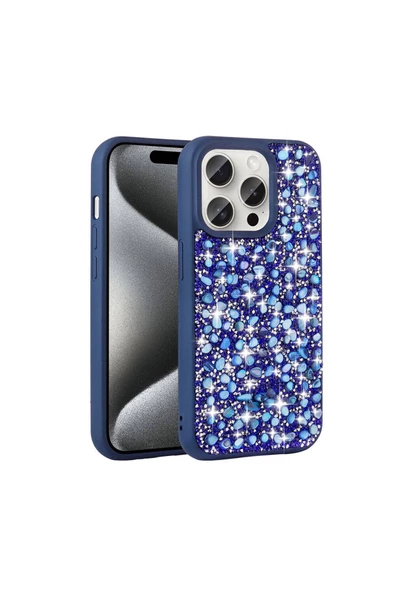 CEPCASE    Apple iPhone 15 Pro Kılıf Diamond Taşlı Parlak Tasarım Kamera Çıkıntılı Lüx Kapak
