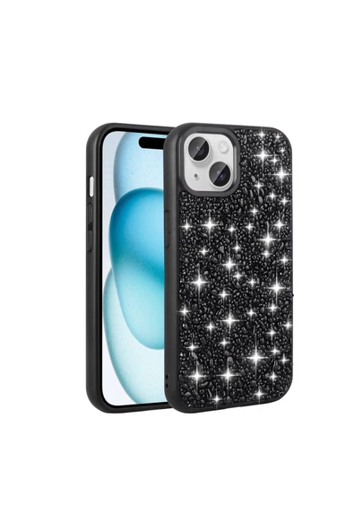 CEPCASE    Apple iPhone 15 Kılıf Diamond Taşlı Parlak Tasarım Kamera Çıkıntılı Lüx Kapak