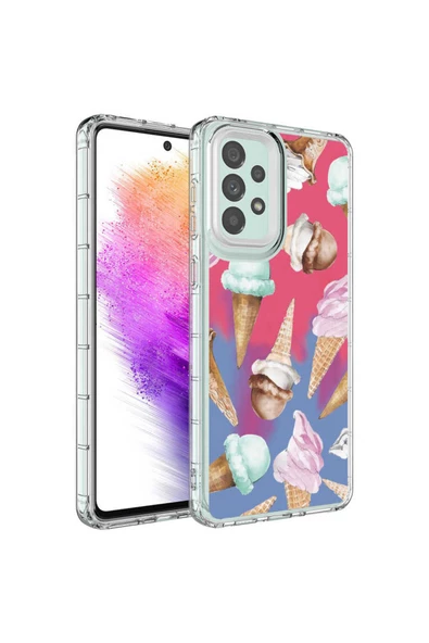 CEPCASE    Samsung Galaxy A13 4G  Uyumlu Kılıf Kamera Korumalı Colourful Desenli Hard Silikon Summer Style